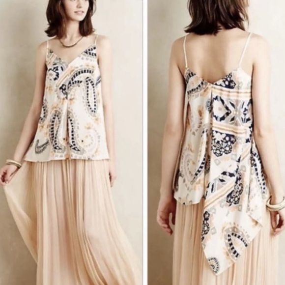 NEW Anthropologie HD in Paris Silk Moonset Asymmetric Tank Top Paisley Print